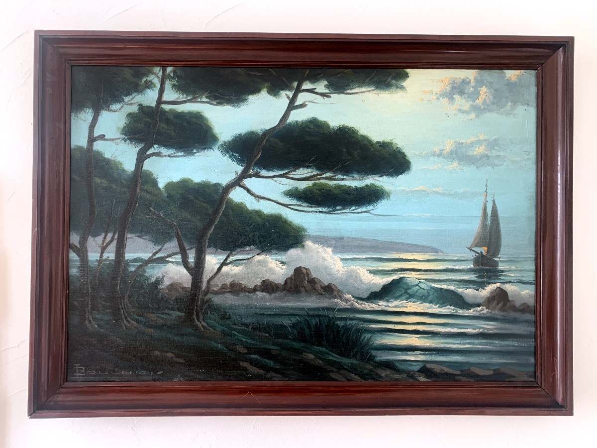 Oil On Canvas "marine" By L. Boulnois