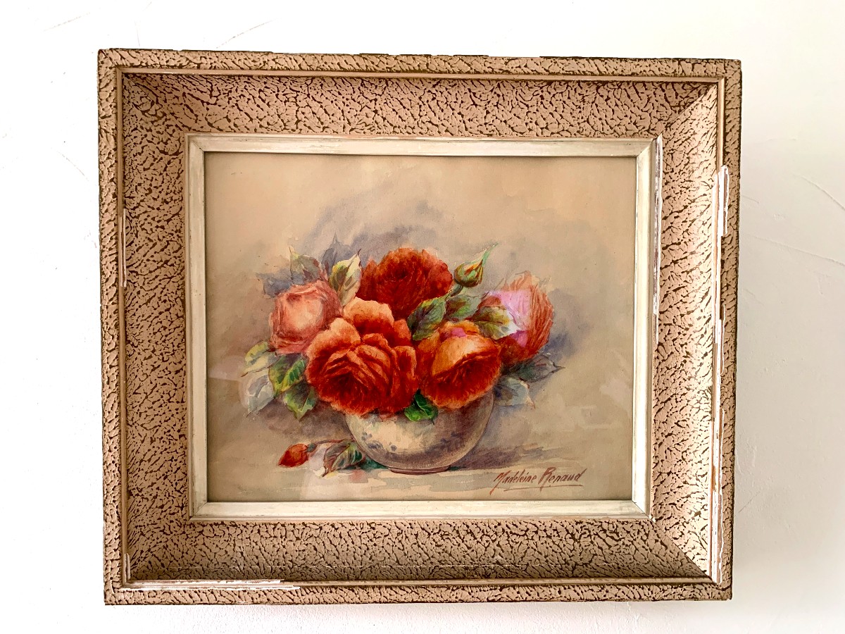 Aquarelle de Madeleine Renaud " bouquet de roses "-photo-2