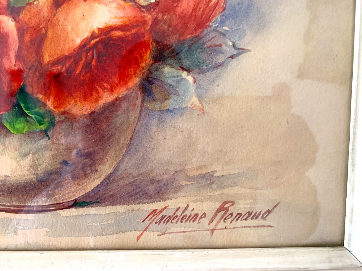 Aquarelle de Madeleine Renaud " bouquet de roses "-photo-3