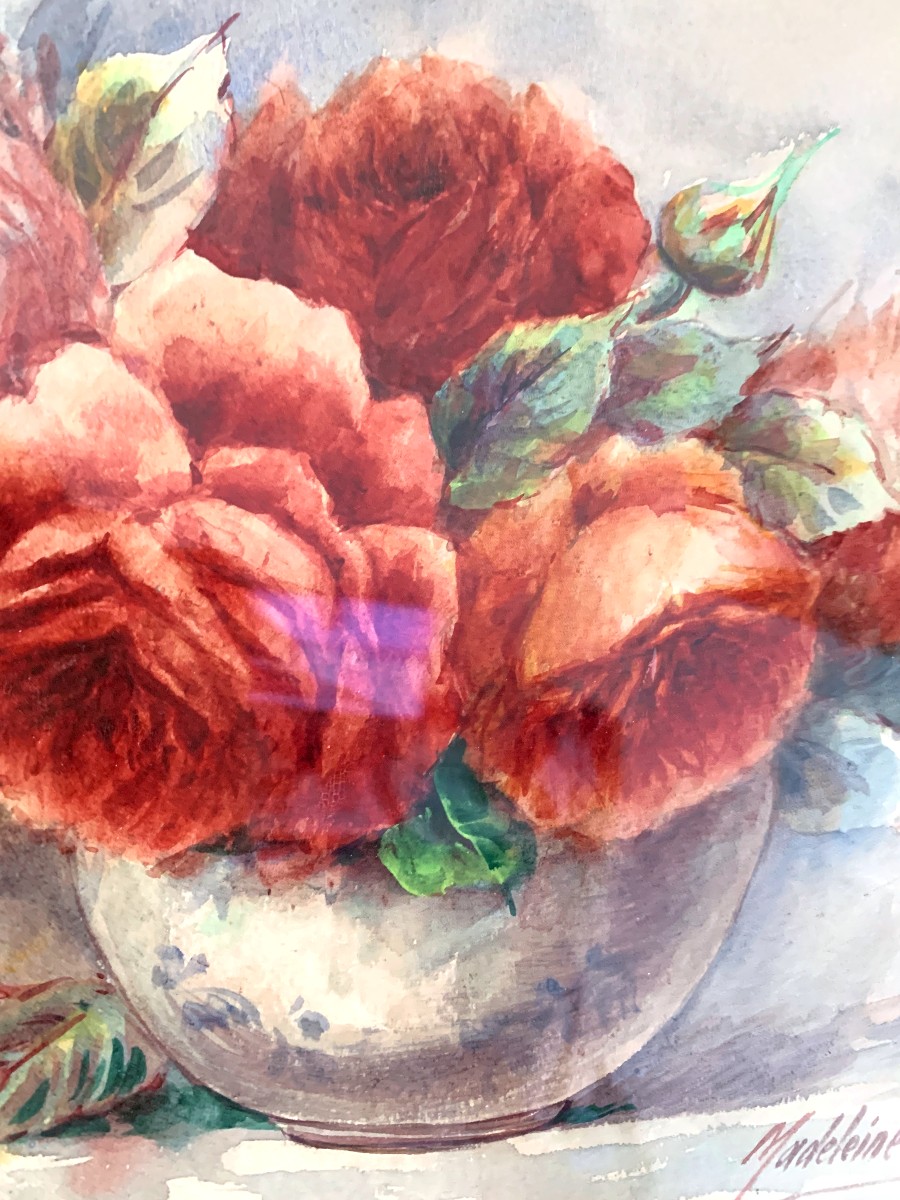 Aquarelle de Madeleine Renaud " bouquet de roses "-photo-1