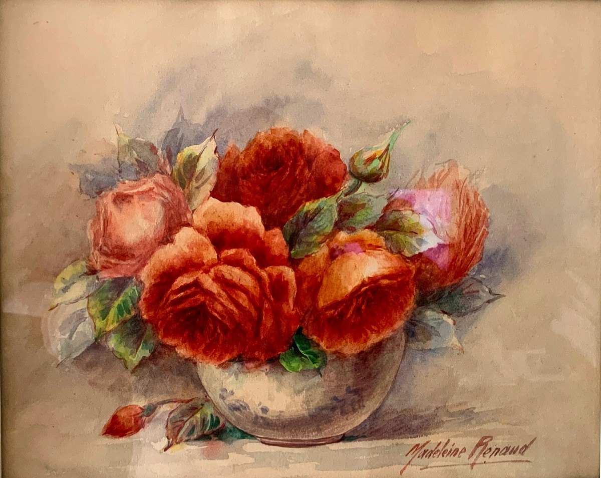 Aquarelle de Madeleine Renaud " bouquet de roses "