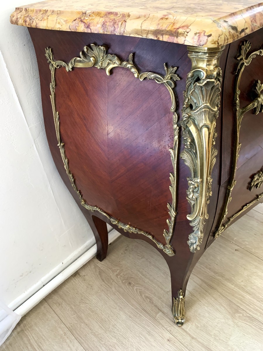 Commode galbée marqueterie et bronze " scène de colin-maillard "-photo-4