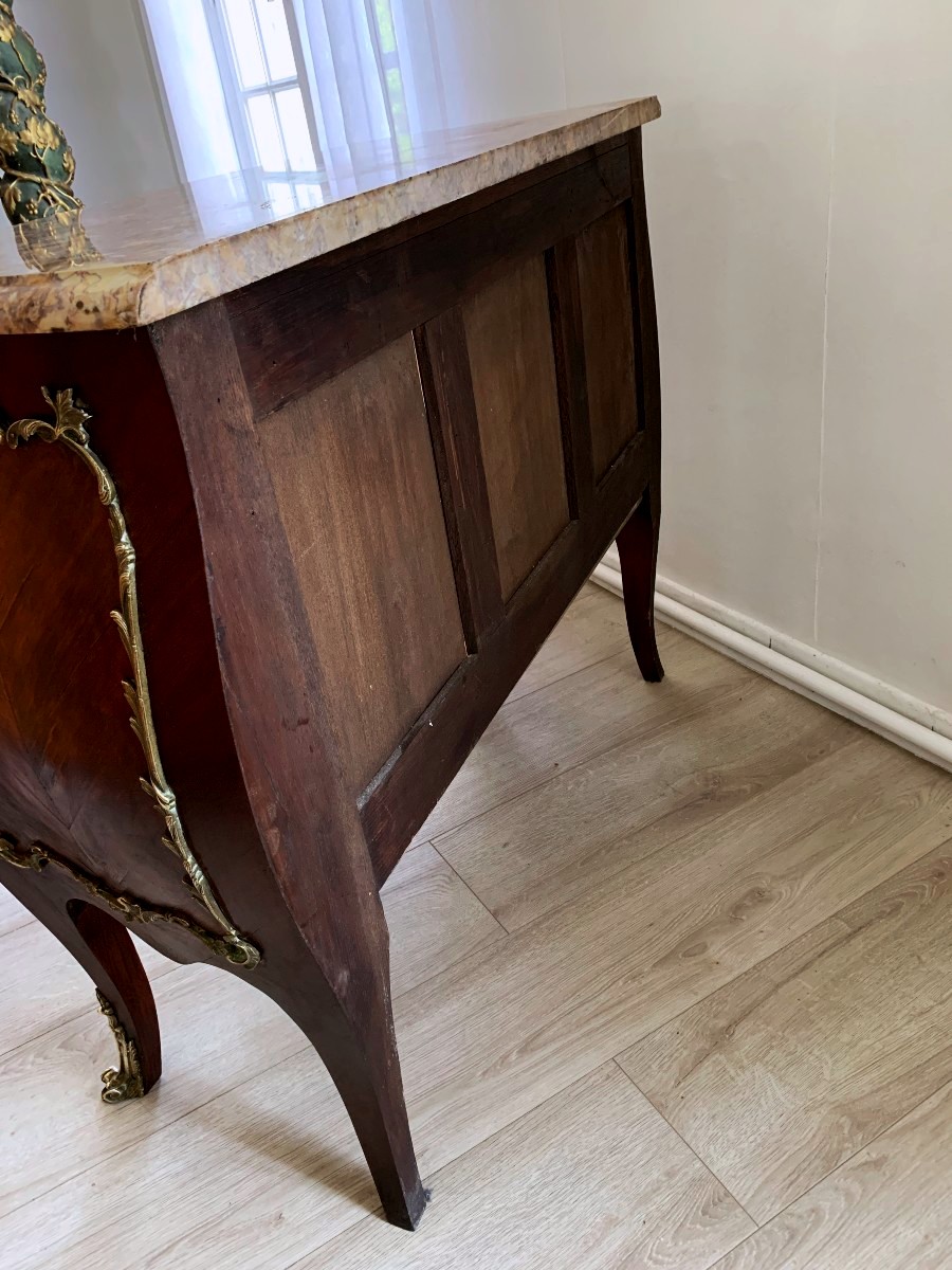 Commode galbée marqueterie et bronze " scène de colin-maillard "-photo-6