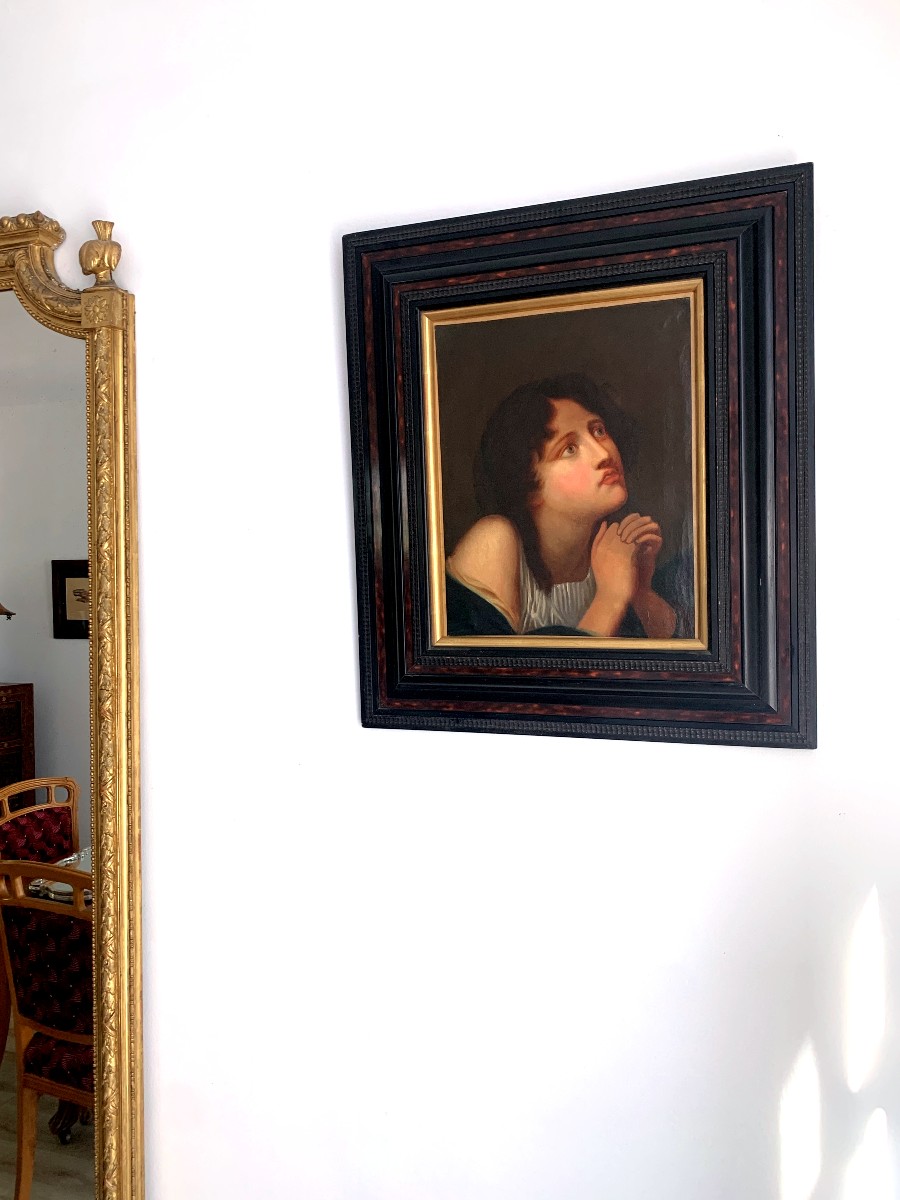 Huile sur toile " jeune fille en prière "-photo-2