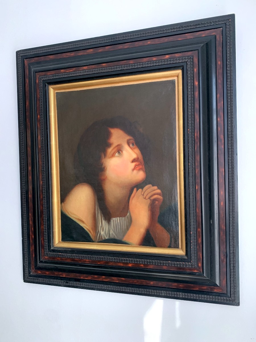 Huile sur toile " jeune fille en prière "-photo-3