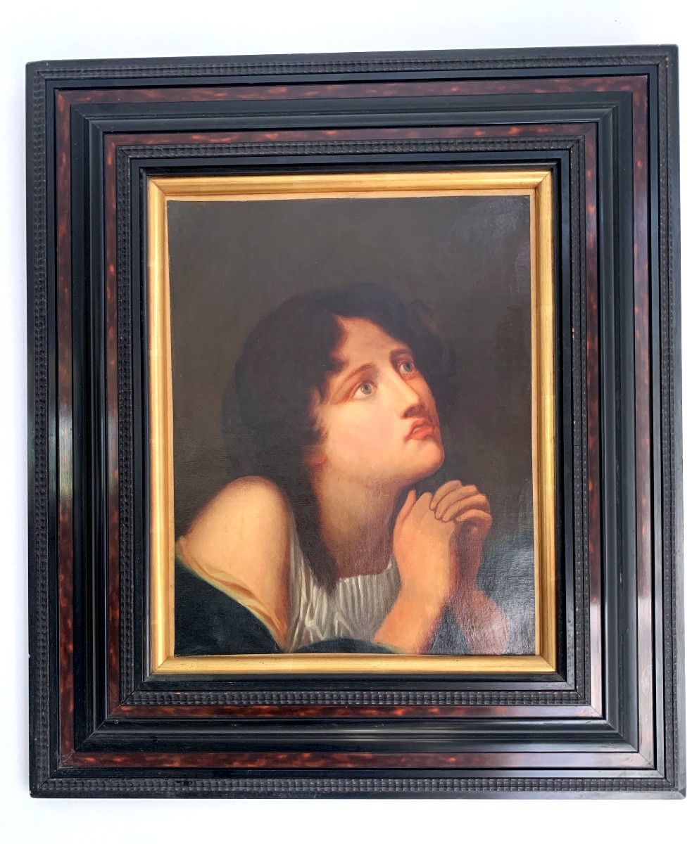 Huile sur toile " jeune fille en prière "