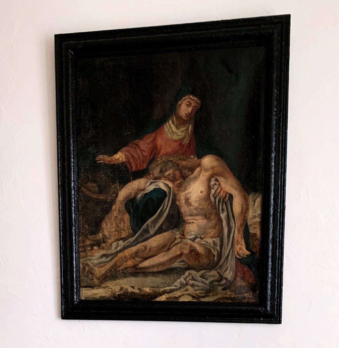 Huile sur toile XVIIIème " Pieta "-photo-2