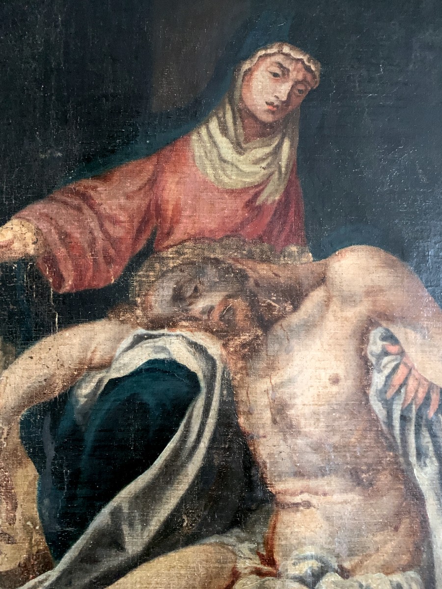 Huile sur toile XVIIIème " Pieta "-photo-3