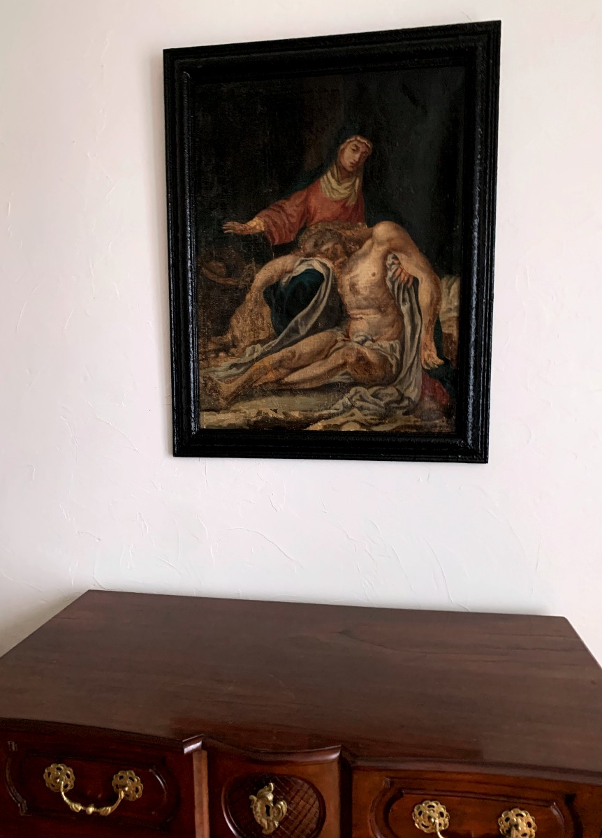 Huile sur toile XVIIIème " Pieta "-photo-3
