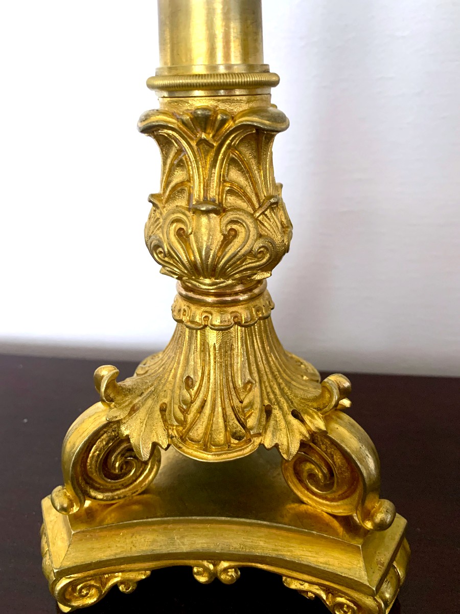 Pair Of Gilt Bronze Candlesticks From The Restoration Period-photo-4