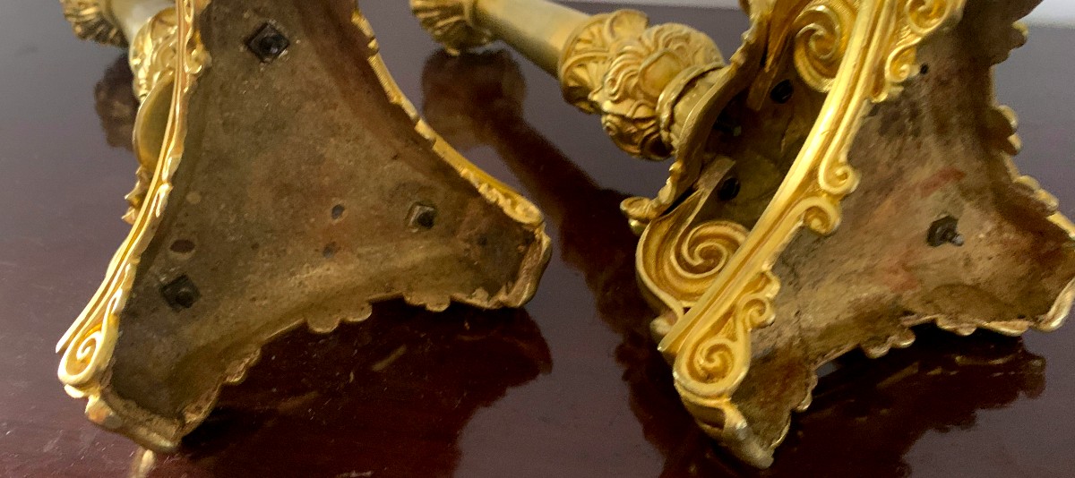 Pair Of Gilt Bronze Candlesticks From The Restoration Period-photo-1