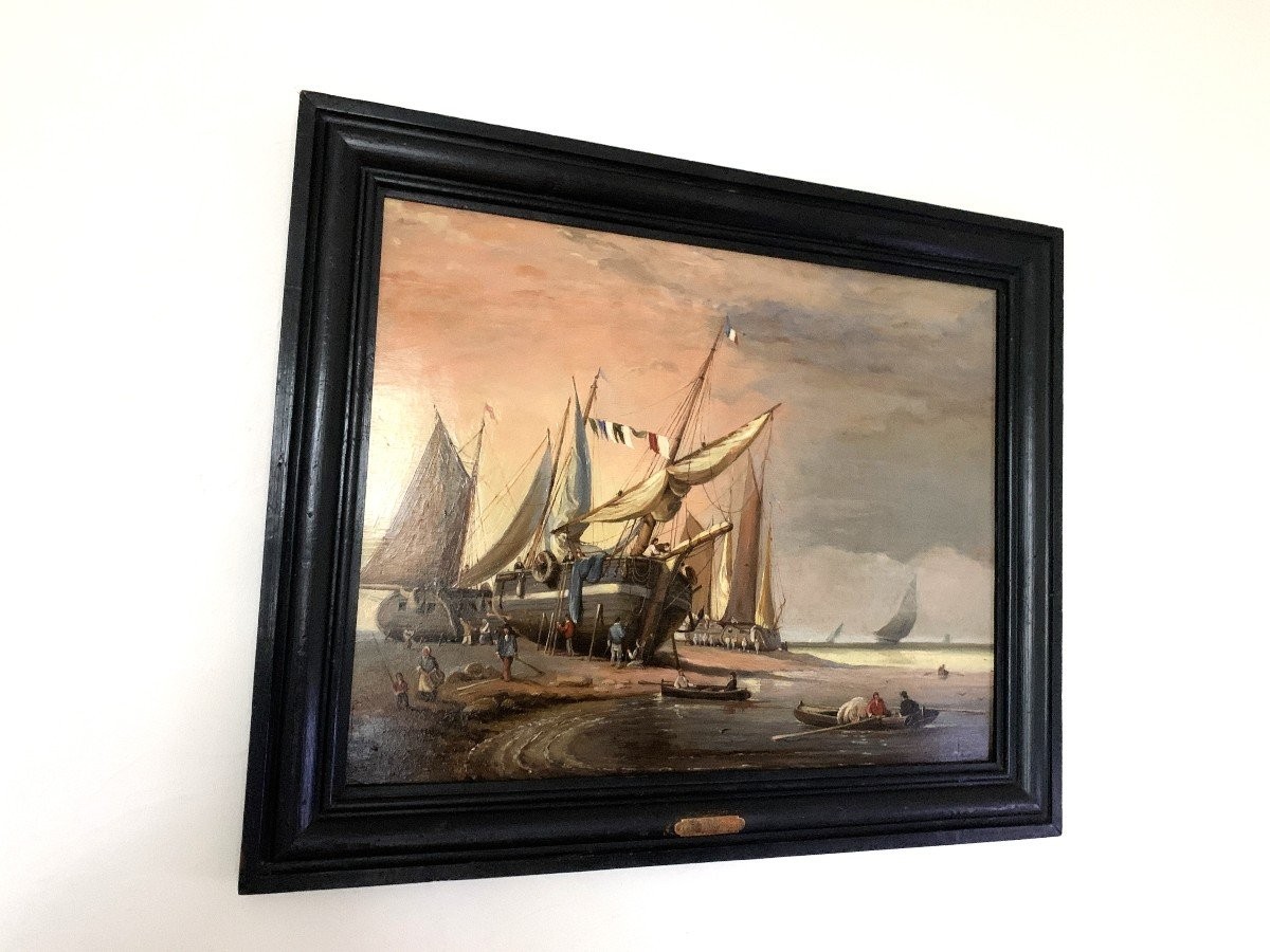 Charles Kuwasseg Oil On Panel Marine-photo-2