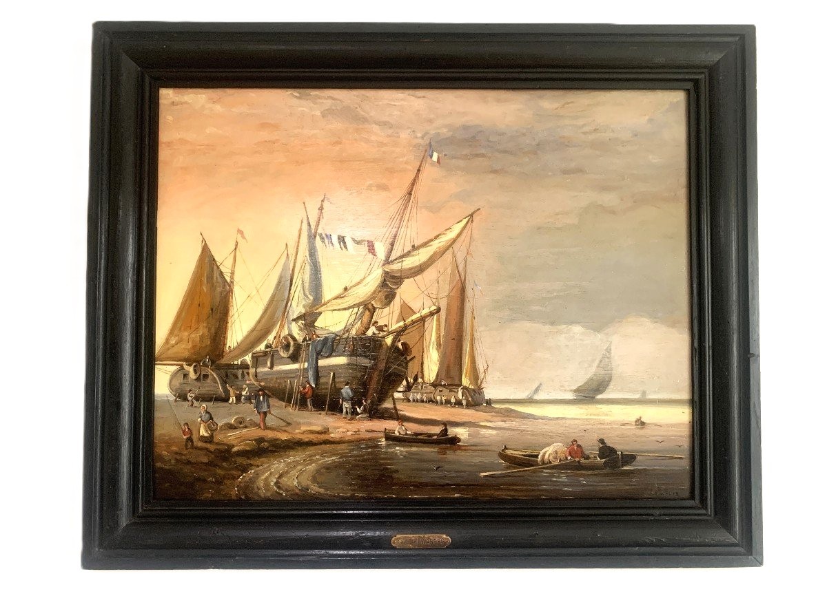 Charles Kuwasseg Oil On Panel Marine-photo-5