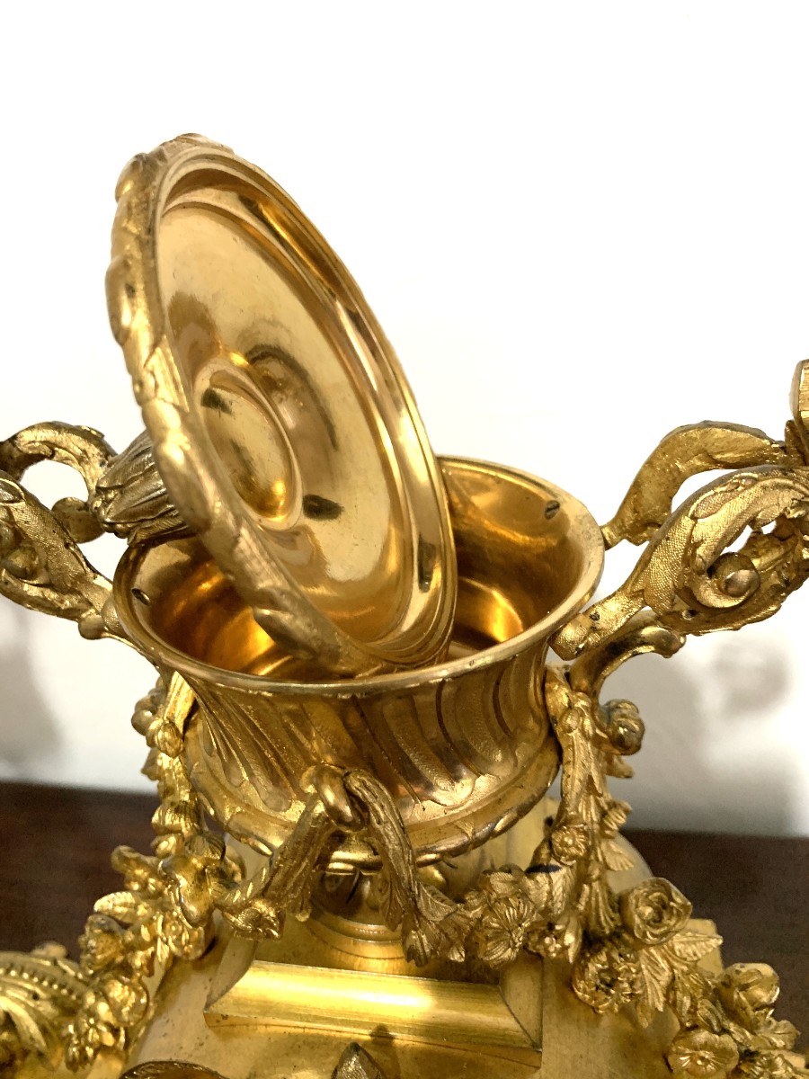 Louis XVI Style Gilt Bronze Mantelpiece Set, Napoleon III Period-photo-4