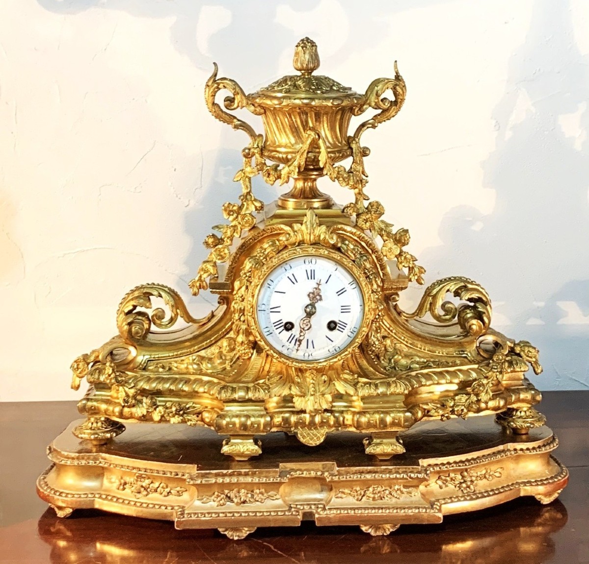Louis XVI Style Gilt Bronze Mantelpiece Set, Napoleon III Period-photo-2