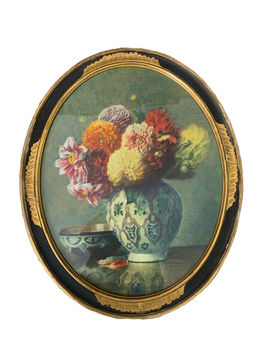 Pair Of Watercolors "dahlias And Carnations"-photo-2