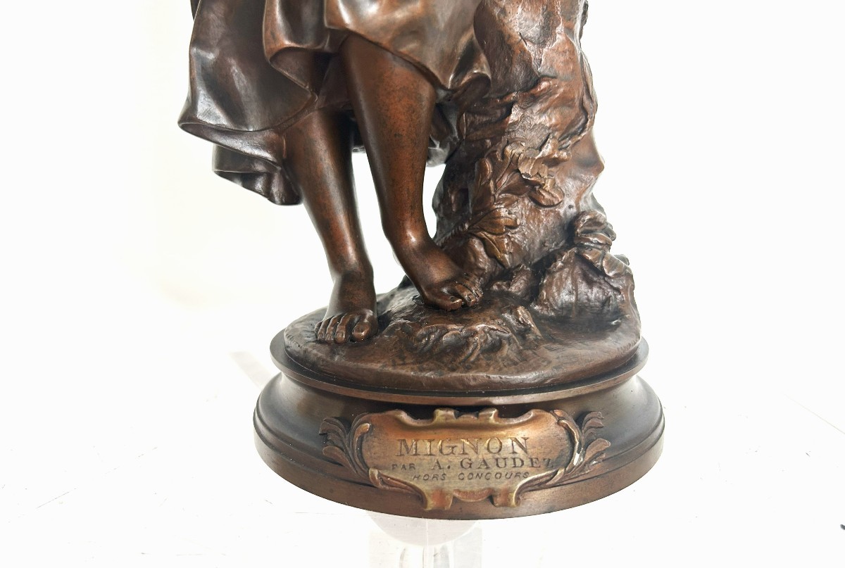 Bronze Sculpture Of A Woman Playing The Mandolin By Adrien Gaudez (1845-1902)-photo-3