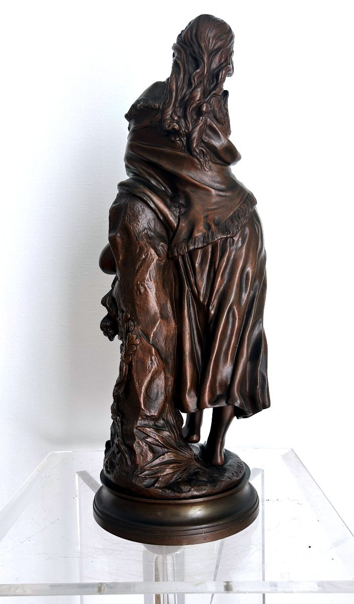 Bronze Sculpture Of A Woman Playing The Mandolin By Adrien Gaudez (1845-1902)-photo-1