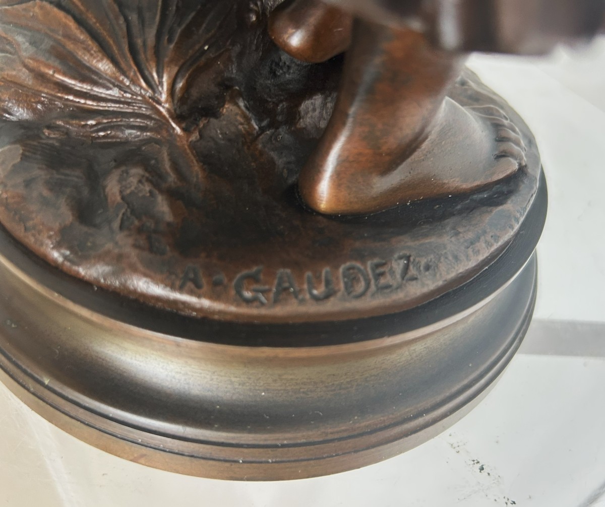 Bronze Sculpture Of A Woman Playing The Mandolin By Adrien Gaudez (1845-1902)-photo-2