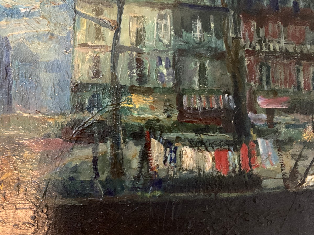 Huile sur toile Alfred Cini " Quai de Seine "-photo-3