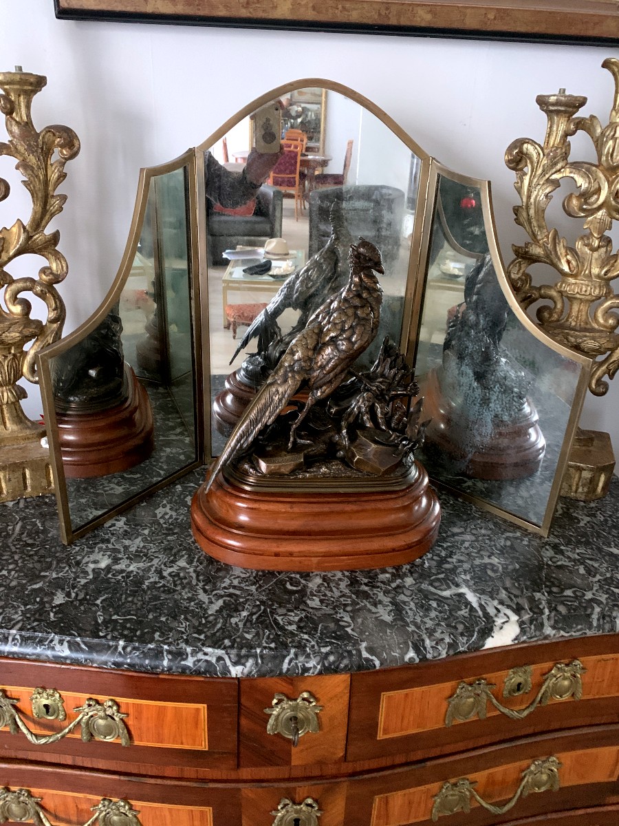 Art Deco Triptych Mirror In Bronze-photo-2