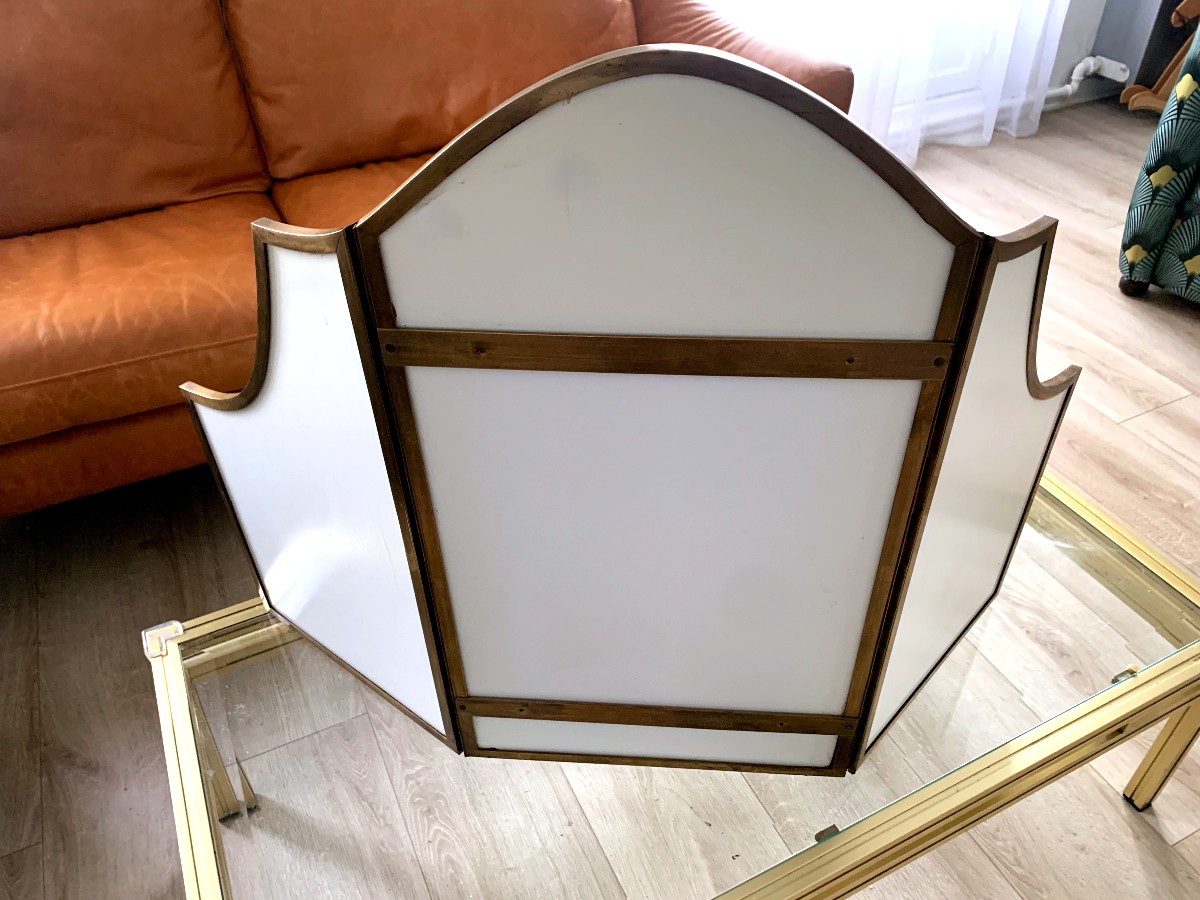 Art Deco Triptych Mirror In Bronze-photo-3