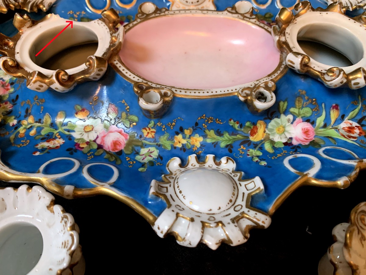 Encrier plumier en porcelaine de Paris polychrome-photo-4