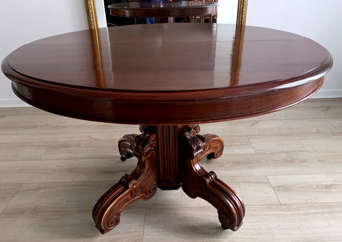 Oval Dining Table With Central Pedestal Base And Extensions, 19th Century-photo-2