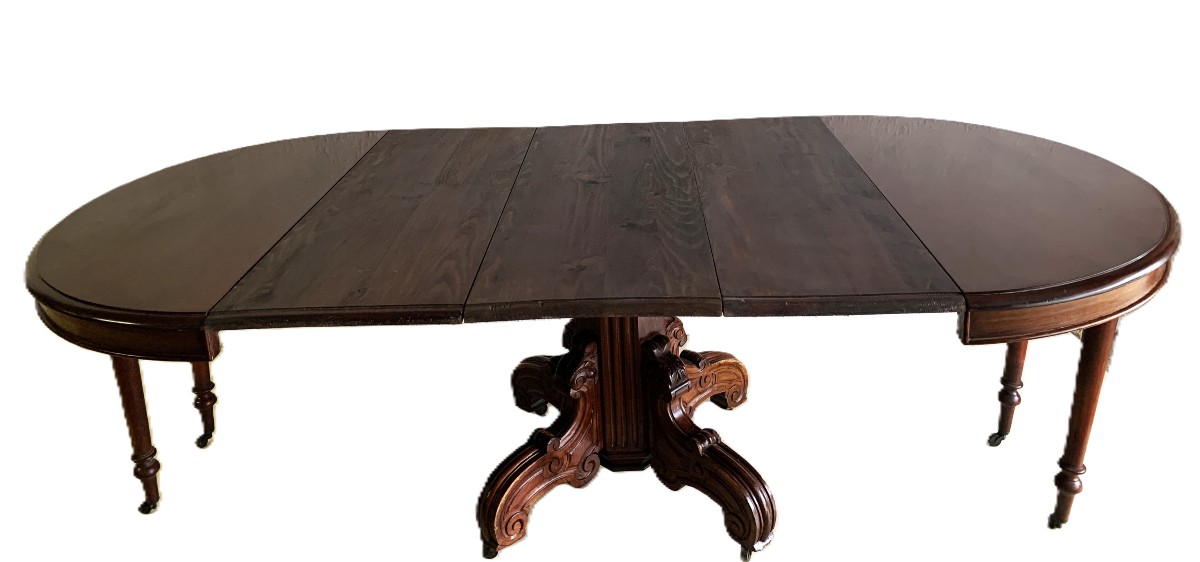 Oval Dining Table With Central Pedestal Base And Extensions, 19th Century-photo-1