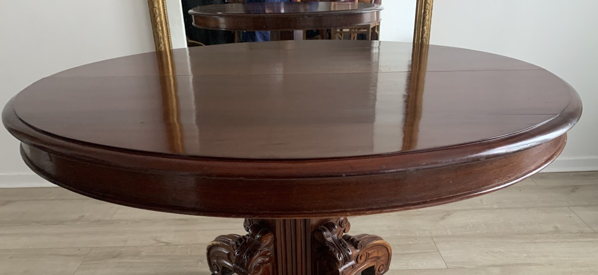 Oval Dining Table With Central Pedestal Base And Extensions, 19th Century-photo-3