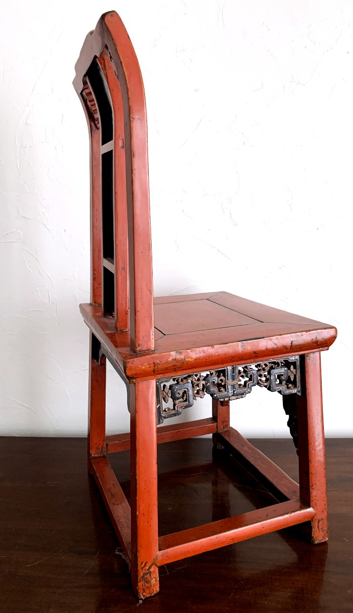 Chaise basse de mandarin laque rouge incrustations de nacre-photo-4