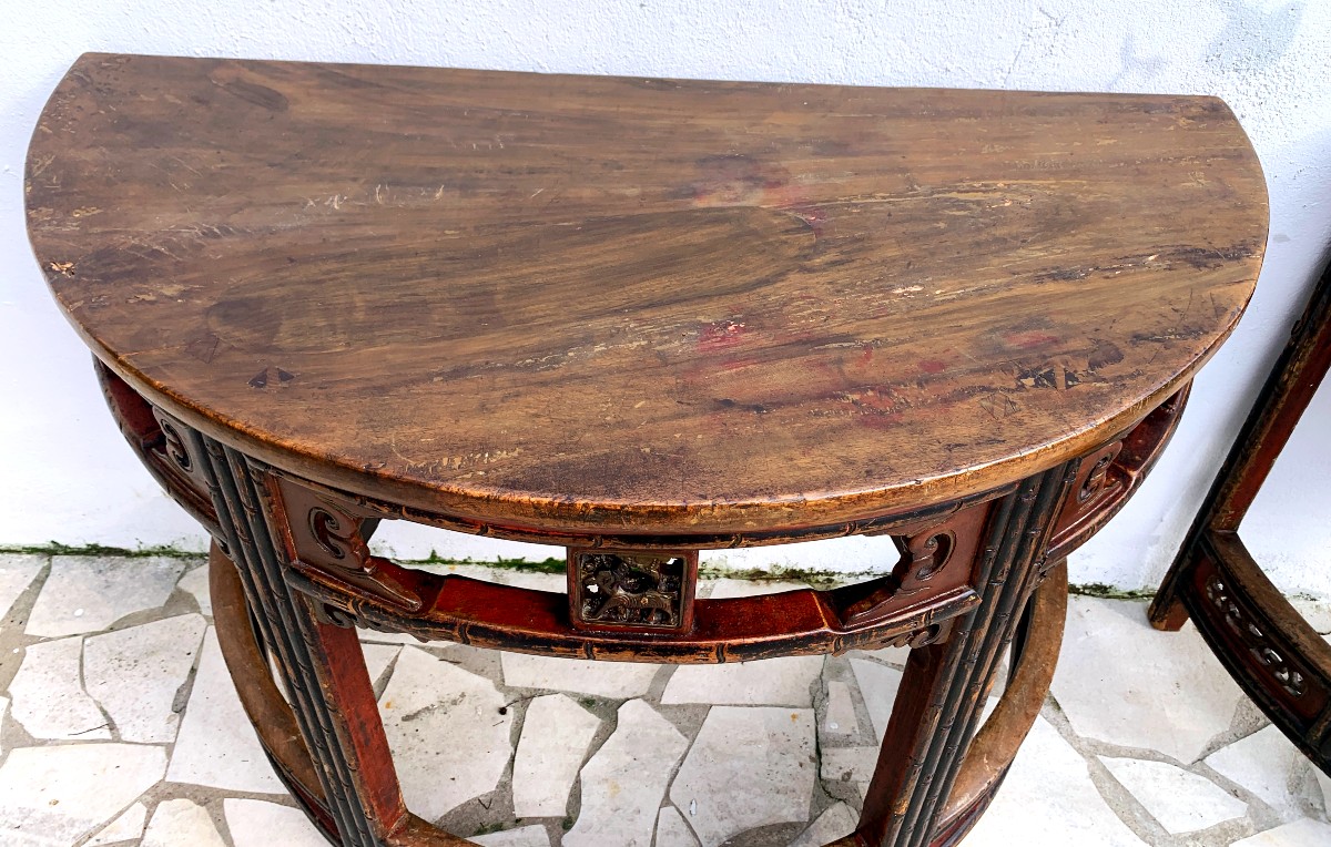 Pair Of 19th Century Chinese Half-moon Consoles-photo-4