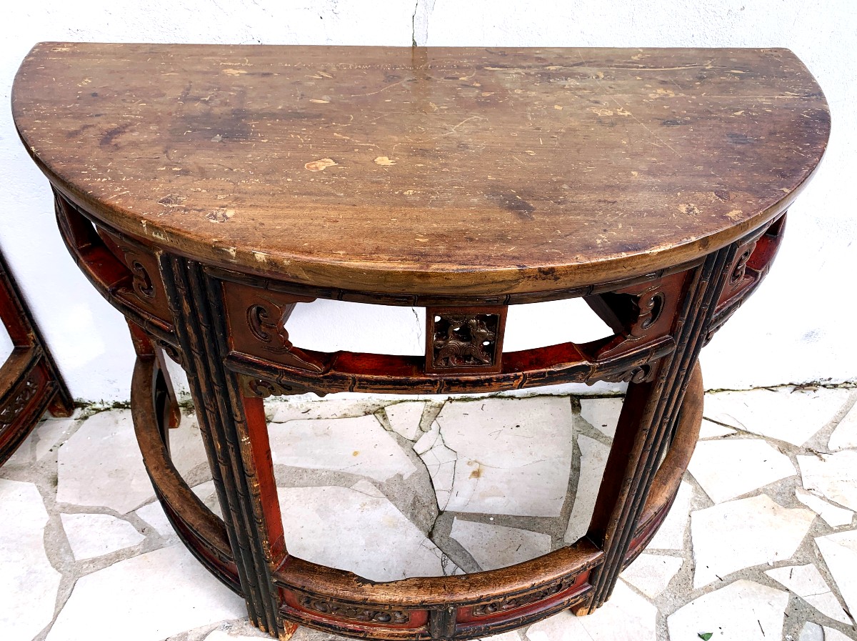Pair Of 19th Century Chinese Half-moon Consoles-photo-1