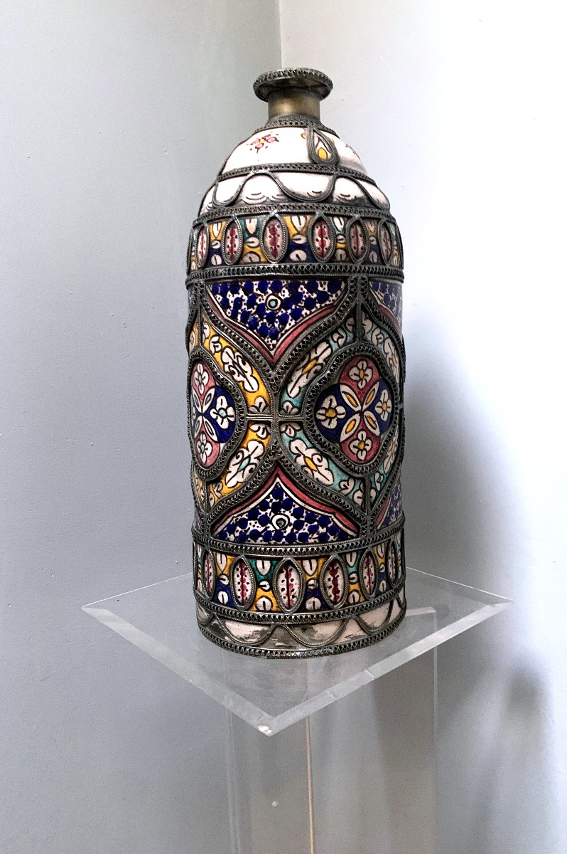 Potiche Faïence et métal Maroc  -photo-2