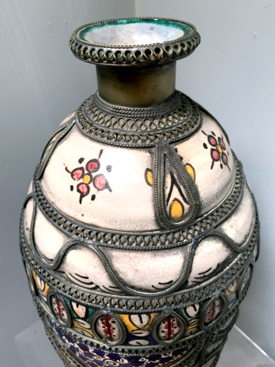 Potiche Faïence et métal Maroc  -photo-3