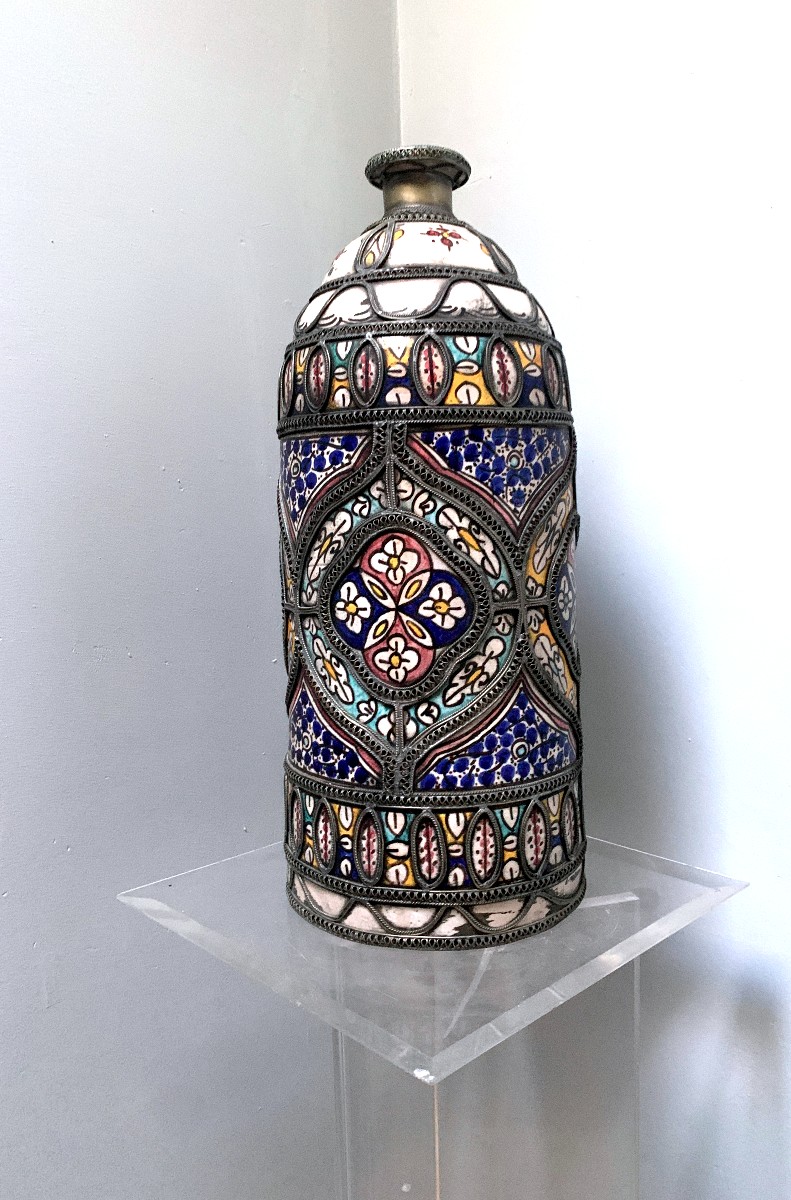 Potiche Faïence et métal Maroc  