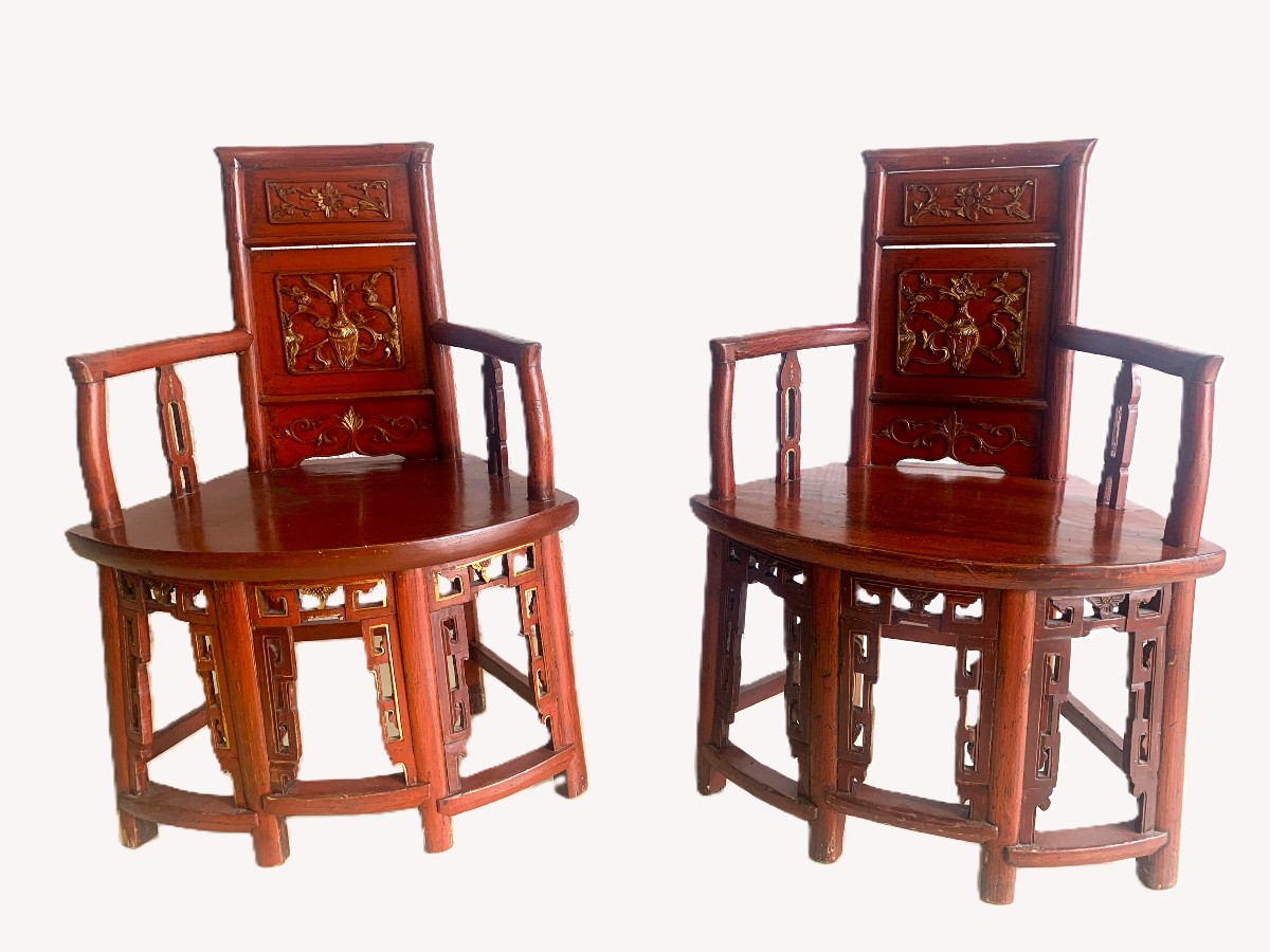 Pair Of Qing Dynasty Corner Armchairs -photo-4
