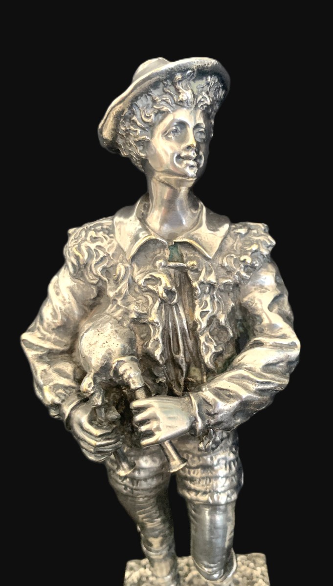 Paire de personnages romantiques  en bronze  argenté par Léon Perzinka.-photo-2