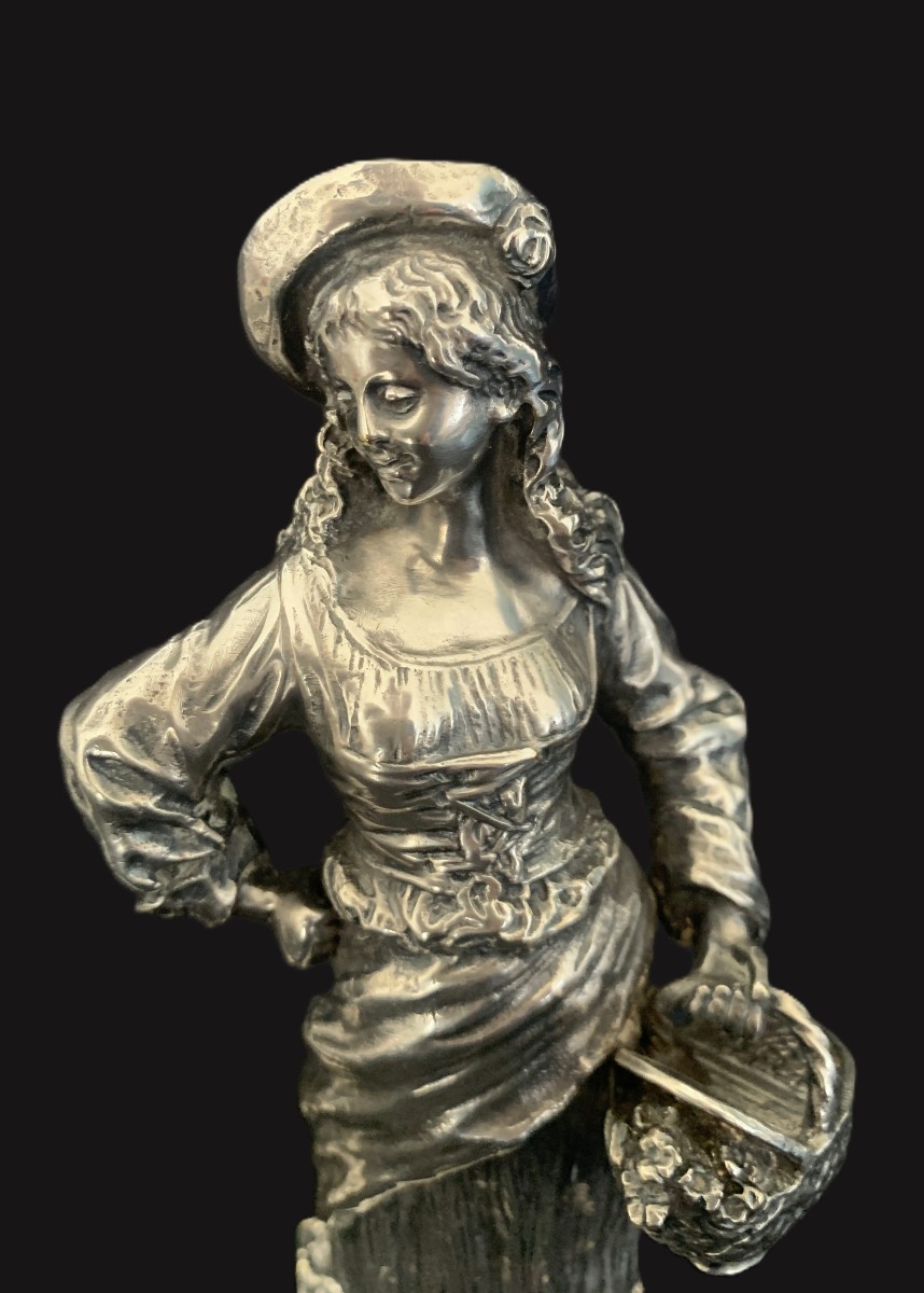 Paire de personnages romantiques  en bronze  argenté par Léon Perzinka.-photo-3