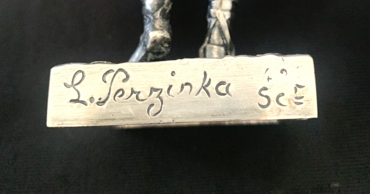 Paire de personnages romantiques  en bronze  argenté par Léon Perzinka.-photo-1