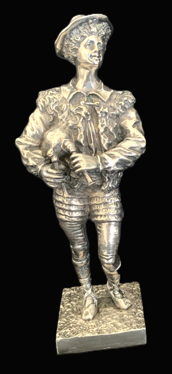 Paire de personnages romantiques  en bronze  argenté par Léon Perzinka.-photo-3