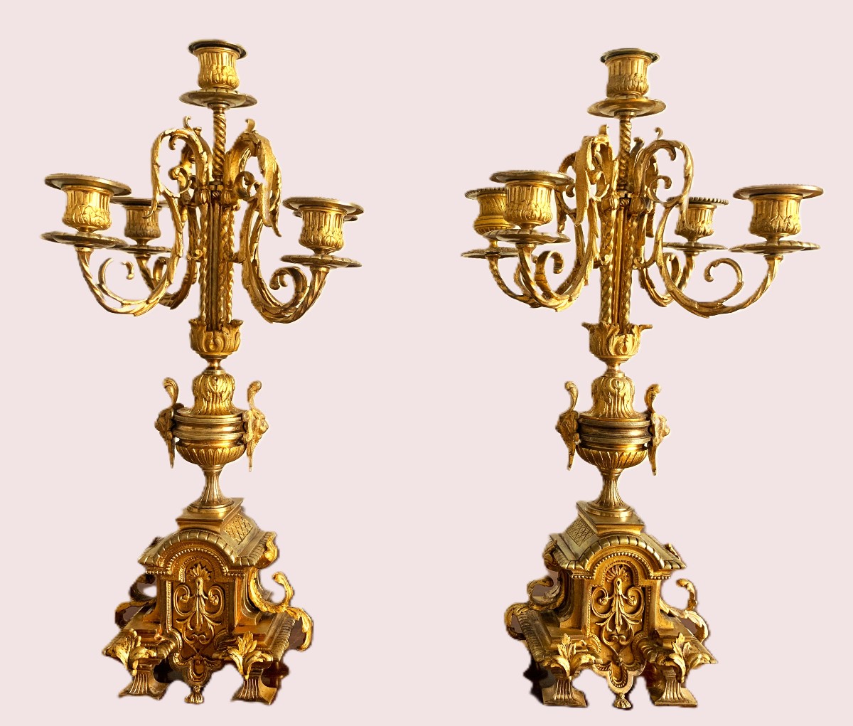 Paire de candélabres en bronze doré Louis XVI-photo-4