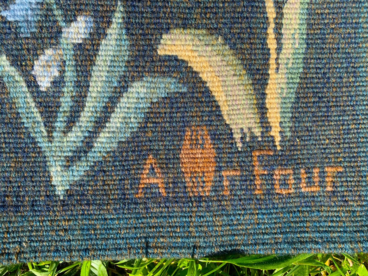 Tapisserie d'Aubusson "mille fleurs " de Georges Delbast-photo-4