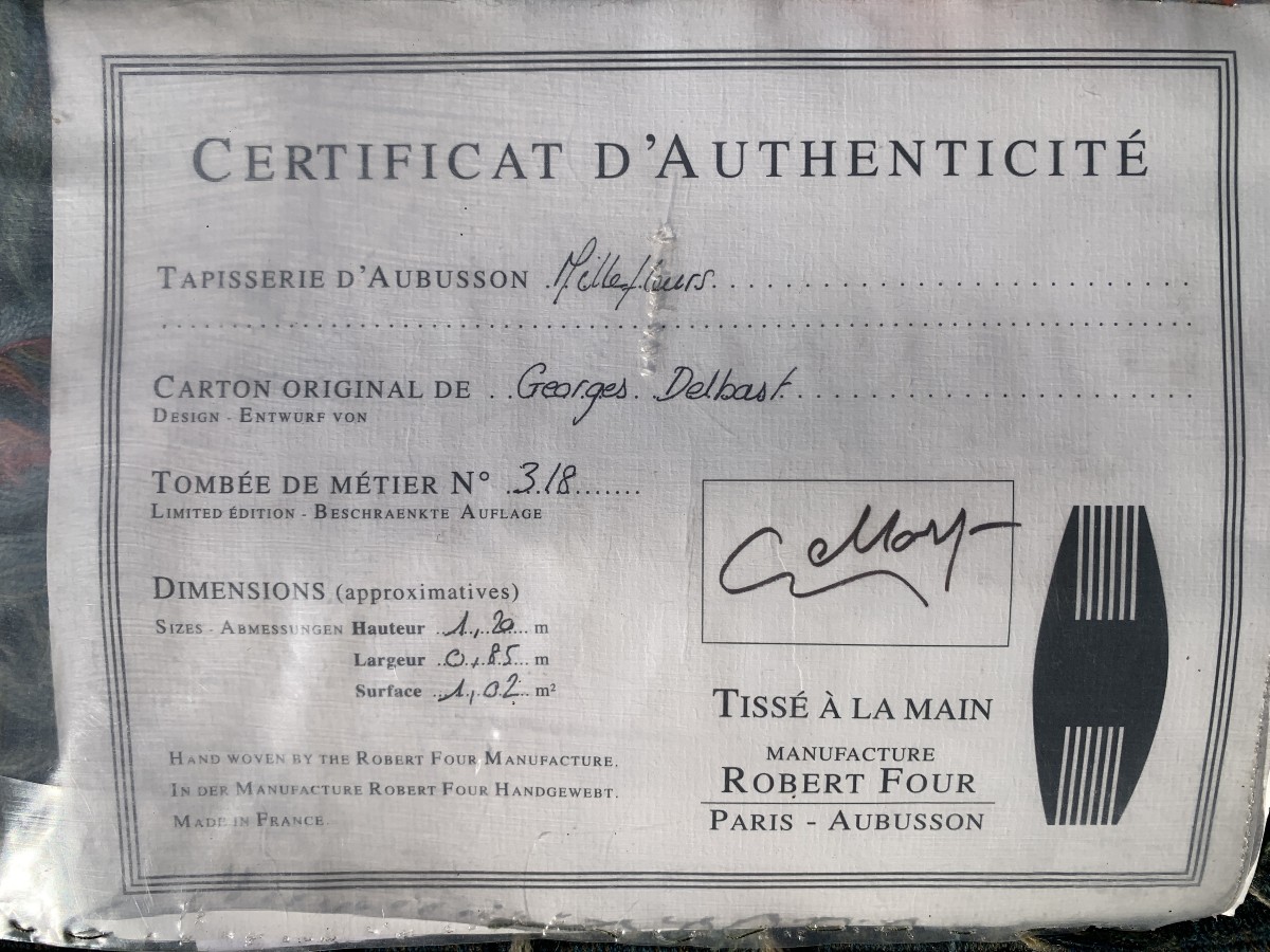 Tapisserie d'Aubusson "mille fleurs " de Georges Delbast-photo-2