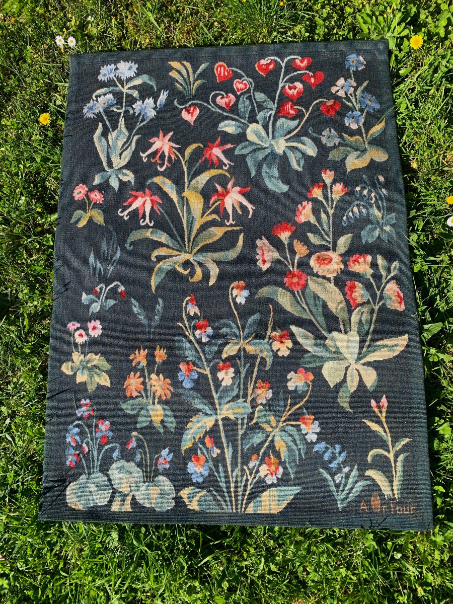 Tapisserie d'Aubusson "mille fleurs " de Georges Delbast