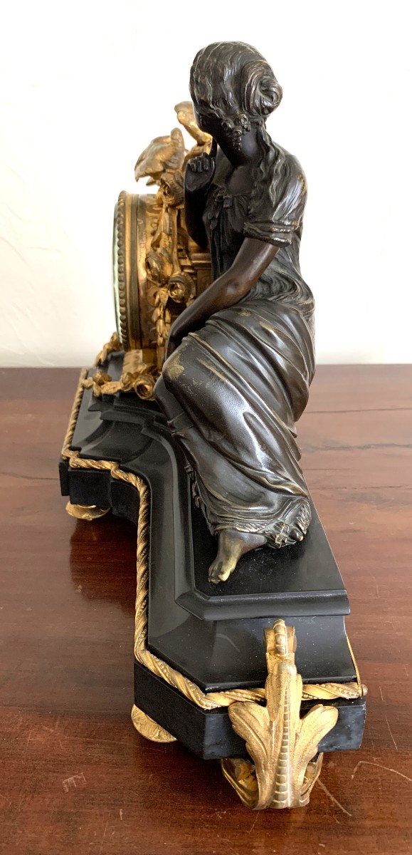 Bronze Clock "woman With Doves"-photo-1