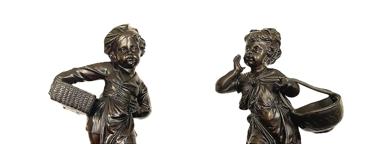 Paire de statues en bronze " Mitron et jeune fille " début XIXème-photo-2