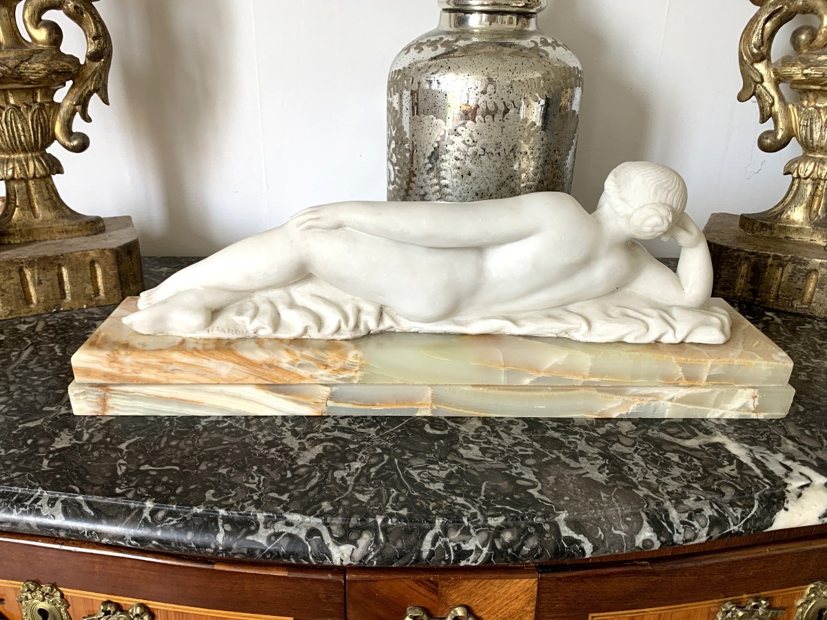H. Baron sculpture en marbre et onyx d'Algérie époque Art Déco-photo-2
