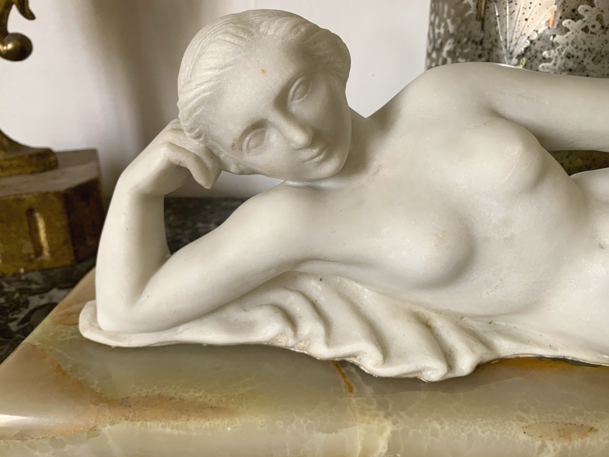 H. Baron sculpture en marbre et onyx d'Algérie époque Art Déco-photo-4