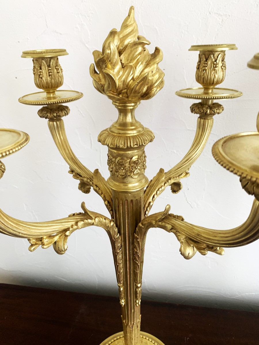 Paire d'Importants Candélabres En Bronze Doré  Louis XVI -photo-3